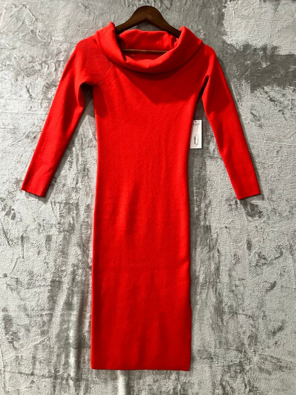 NWT Basic Elements Vibrant Red Cowl Neck Sweater Dress Size Small Open Back